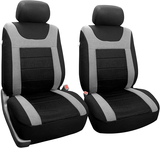 FH Group Car Seat Covers Sports Seat Covers Front Seats Only, Airbag Compatible Gray Black Automotive Seat Cover Combo Small Car Seat Cover Design Universal Fit Interior Accessories Cars Trucks SUVs