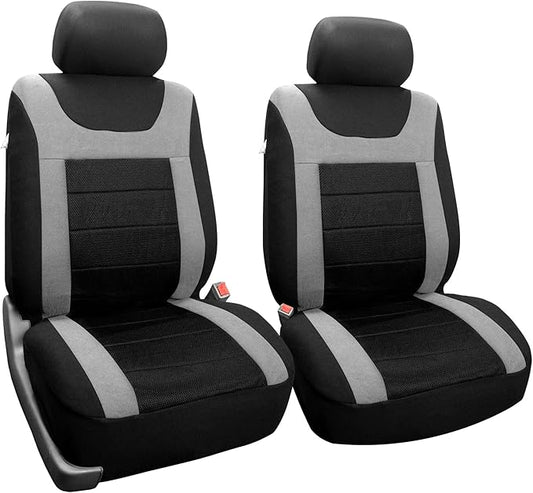 FH Group Car Seat Covers Sports Seat Covers Front Seats Only, Airbag Compatible Gray Black Automotive Seat Cover Combo Small Car Seat Cover Design Universal Fit Interior Accessories Cars Trucks SUVs