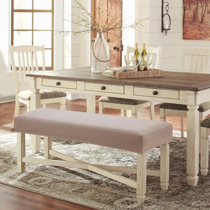 Fuloon Waterproof Dining Bench Cover, Removable Bench Slipcover Washable Bench Seat Protector Cover for Living Room, Bedroom, Kitchen (Khaki)