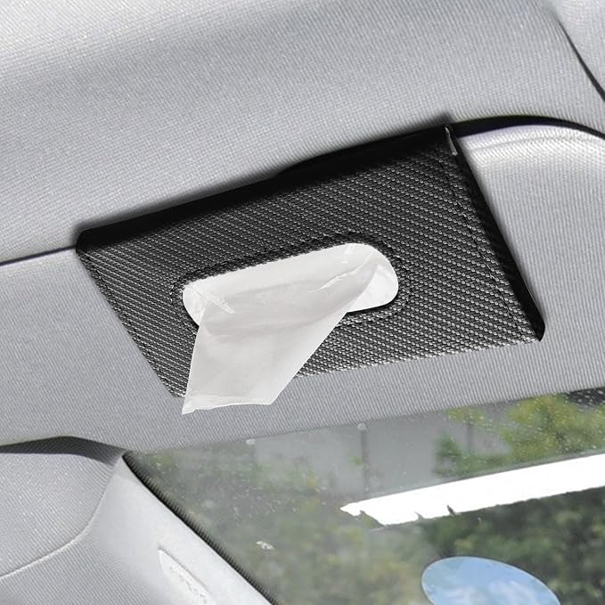 Car Visor Tissue Holder, Tissue Box Holder for Car, Leather Auto Sun Visor Napkin Case Mask Dispenser, Automotive Accessories Rectangular Hanging Auto Napkin Box Fit for Most Vehicles (Black)