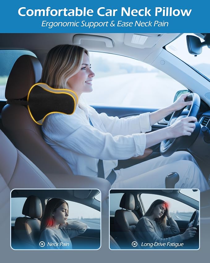 Lofty Aim 2 Pack Car Neck Pillow, Car Headrest Pillow | Ergonomic Memory Foam Headrest Pillow for Driving, Adjustable Neck Support Cushion, Head Rest Pillows for Car Seat, Gray