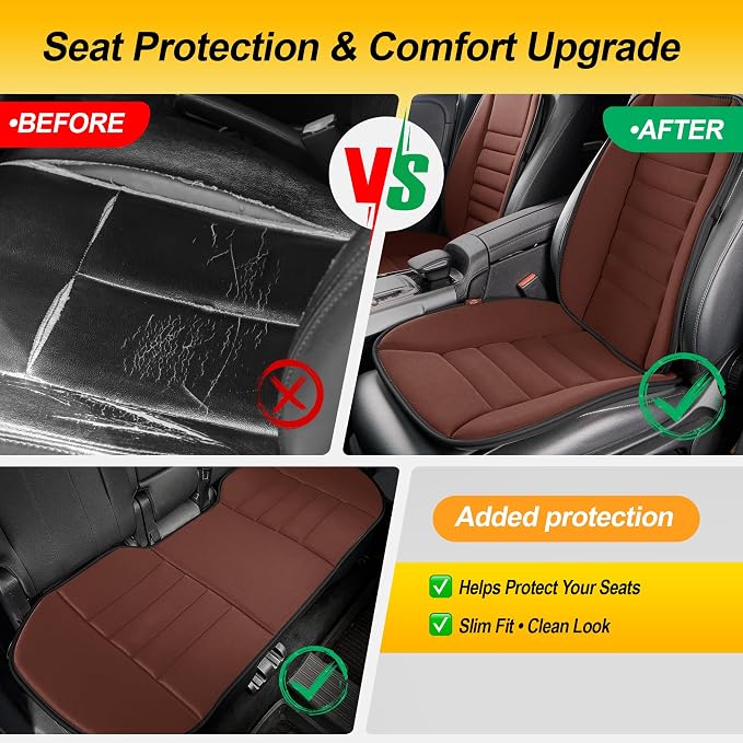 kingphenix 5-Piece Car Seat Cushion Set with Back Support | Full Back Support Pillow and Seat Cushion for Long Driving, Road Trips, Truck, Van, SUV, Brown
