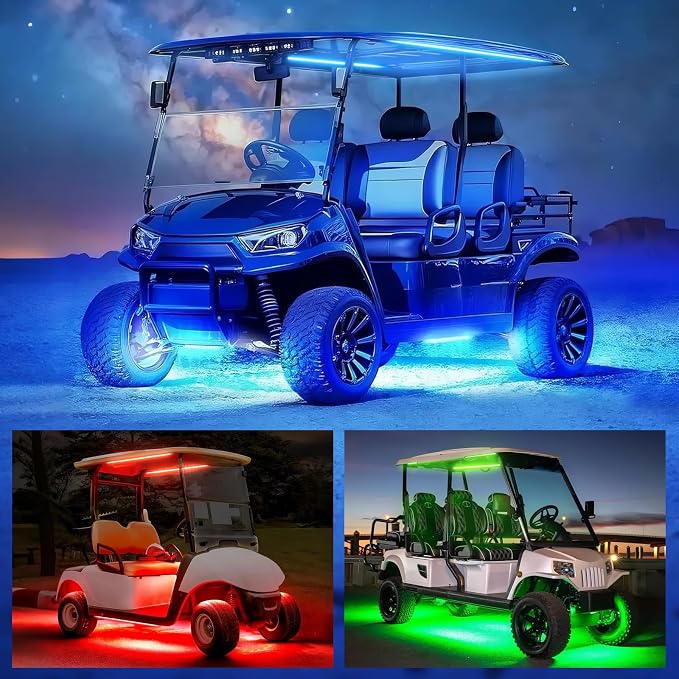 DREAMOTOR 6pcs Golf Cart Underglow LED Strip Lights,Dream Color Golf Cart Lights W/Remote&APP Control Sound Active Music Sync 12V - 80V Input Neon Accent Light Kit Compatible with EZGO Yamaha Club Car