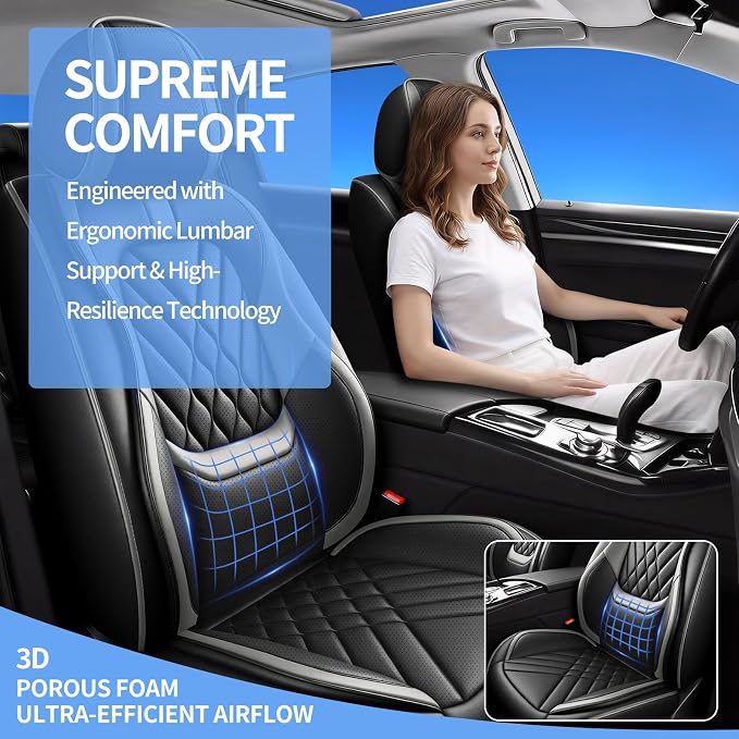 Fit Murano Car Seat Covers Compatible with Nissan Murano 2007-2024 2025 2026-Premium Leather,Waterproof,Breathable,Airbag Compatible &All-Weather Seat Cushion Protecto(Full Set,Grey)