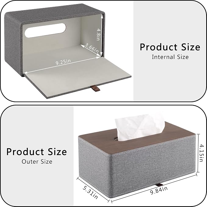 High-end Leather Tissue Box Holder Two Color Matching,Rounded Rectangle Napkin Pumping Paper Case Dispenser, Facial for Home Bathroom Dresser Office Automotive Decoration (Gray)