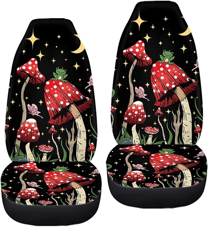 Car Seat Cover, Mushroom with Star Auto Seat Protector Front Seat Cover Set, SUV/Truck/Van/Car Universal Seat Covers, Set of 2