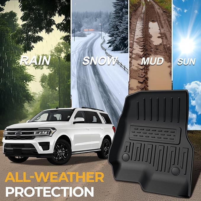 Floor Mats for 2018-2024 Ford Expedition Max 8-Seat Accessories | All-in-One TPE Set, Odorless & Durable, All-Weather Protection, Ideal for families, Easy to Spray Clean, Quick Setup