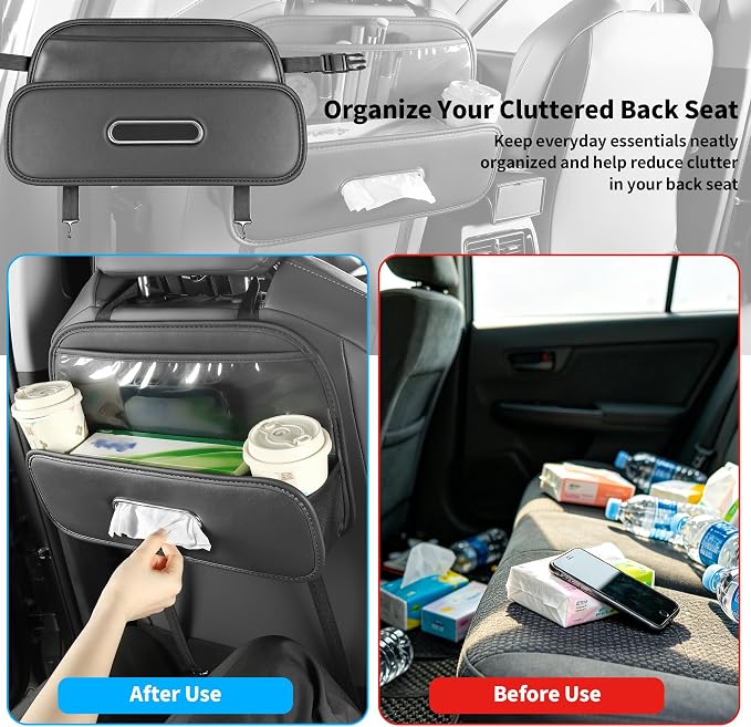 Car Back Seat Organizer,Storage with Cup Holder Tissue Box Holder | Back Seat Car Organizer, Multifunctional Car Organizers, Tissue Box and Storage Box Hook, Leather Backseat Car Organizer