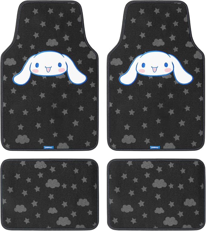 Cinnamoroll Carpet Car Floor Mats - Universal Fit for Cars, SUVs & Trucks - Super Cute Cinnamoroll Print & Pattern Accents - Front & Rear Set, 4 Piece