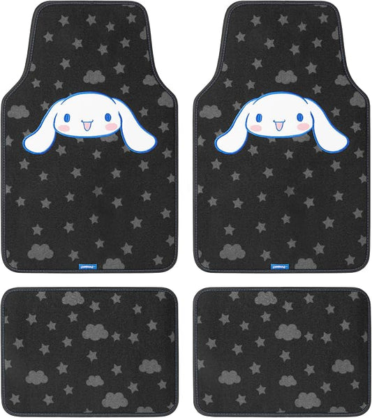 Cinnamoroll Carpet Car Floor Mats - Universal Fit for Cars, SUVs & Trucks - Super Cute Cinnamoroll Print & Pattern Accents - Front & Rear Set, 4 Piece
