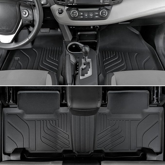 Floor Mats for Toyota RAV4 Gas 2013-2018, All Weather Floor Mats Trunk Cargo Liner with Backrest Protectors and Door Sill Guards Accessories, Full Coverage Set