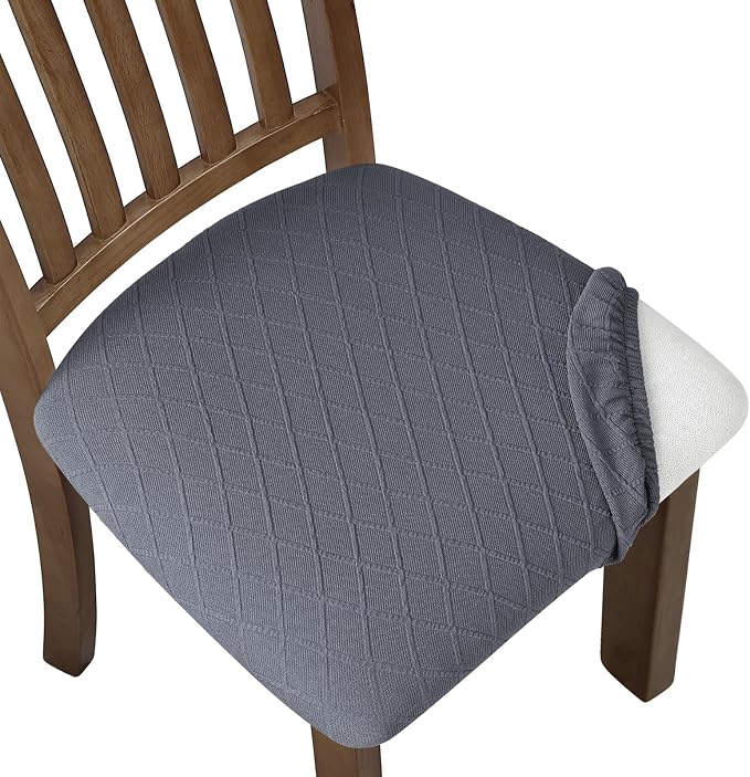 Fuloon Stretch Chair Seat Covers 6 PCS, Removable Washable Dining Chair Covers Anti-Dust Dining Room Seat Cushion Slipcovers (6, Gray)