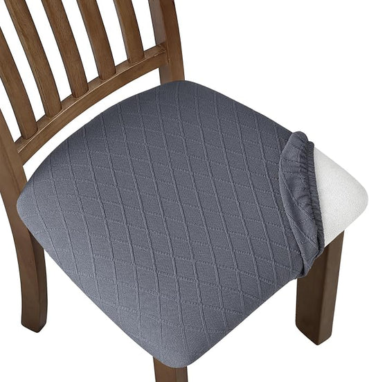 Fuloon Stretch Chair Seat Covers 4 PCS, Removable Washable Dining Chair Covers Anti-Dust Dining Room Seat Cushion Slipcovers (4, Gray)