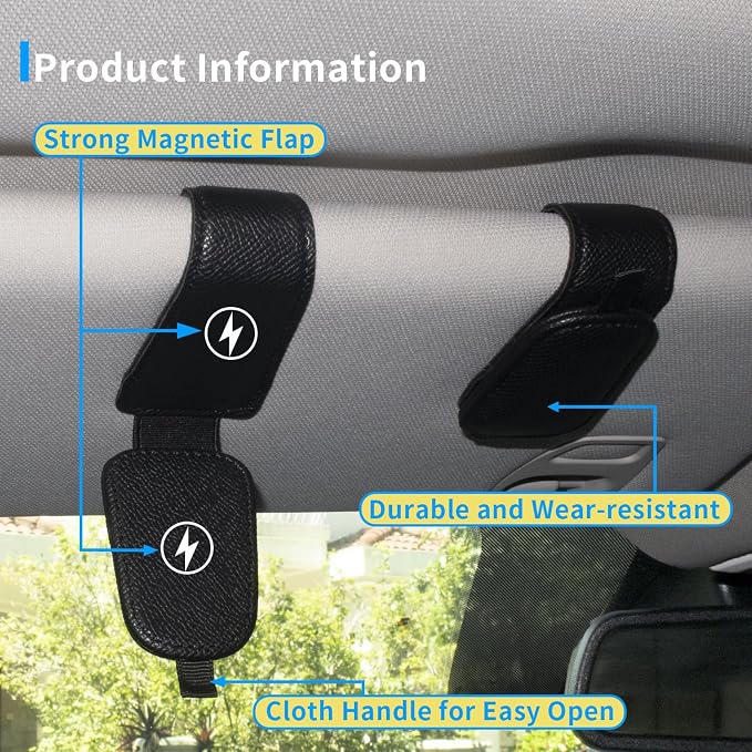 Yuoyar 2 Packs Magnetic Sunglass Holder for Car Visor (Black) | Magnetic Interior Car Accessories