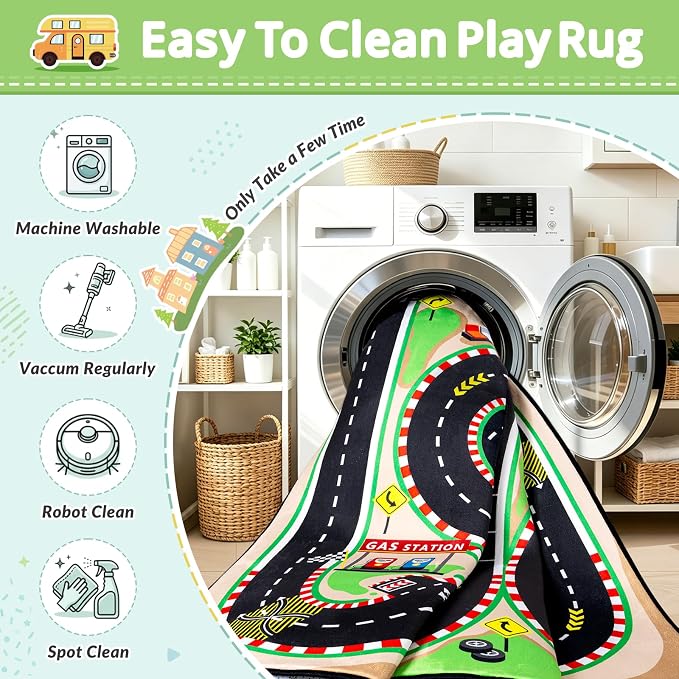 Kids Rug, 6x9 Ft Race Track Car Rug for Kids | Extra Thick 0.4in Soft Non-Slip Racing Car Carpet Play Rug with 3D Track Design for Toy Cars, Playroom, Bedroom &Nursery