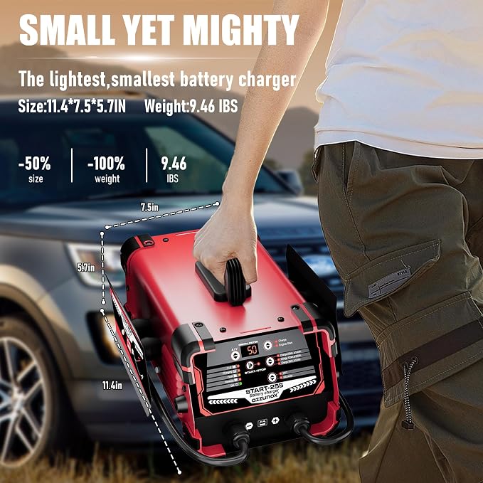 12V/24V Car Battery Charger & Engine Starter – Up to 50A Fast Charging, 250A Cranking Amps, Auto Maintainer, Desulfator, Repair & Winter Mode for AGM, Gel, Deep Cycle Batteries
