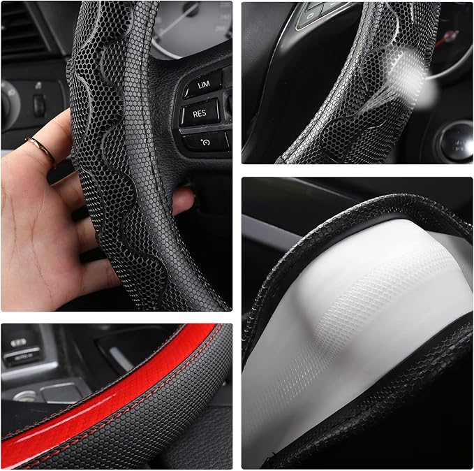 GIANT PANDA Steering Wheel Cover for Jeep Wrangler, Car Steering Wheel Cover for Jeep Grand Cherokee and Cherokee - Red