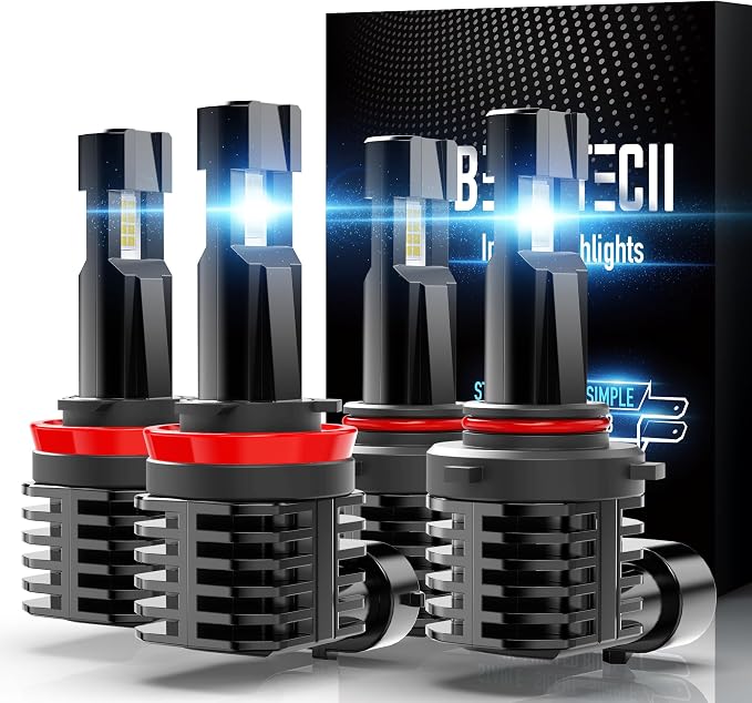 BEAMTECH 9005 H11 Bulbs, Fanless In Line HB3 H8 H9 Fog Light, Pack of 4 | 1 Pair 9005+1 Pair H11, Windless, Directly Insert, 1:1 Size, 50,000hrs+ Lifespan