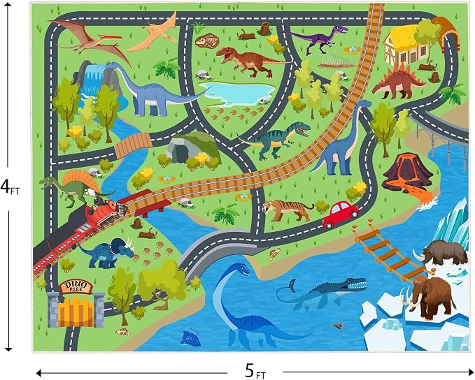 Kids Rugs for Playroom - Soft & Non-Slip 4x5 Feet Dinosaur Play Mat,Childrens Dinosaurs Carpet Washable Rug for Classroom Nursery Bedroom