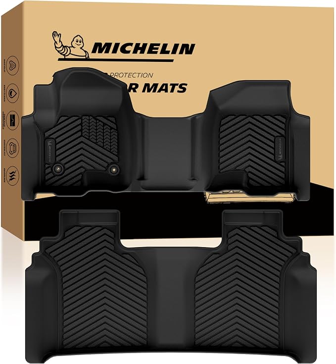 Michelin Vehicle Mats, All-Weather TPE Custom Fit Liner for 2019-2026 Silverado/Sierra 1500 & 2020-2026 2500/3500 Crew Cab Bench Seat Carpet Floor with Rear Under-Seat Storage, Premier