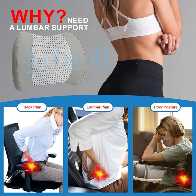Lofty Aim Lumbar Support Pillow for Car, Car Seat Back Support for Driving | Memory Foam Car Lumbar Support for Driving, Car Back Cushion, Adjustable Straps, Lower Back Pillow, Breathable 4D Mesh, Gray
