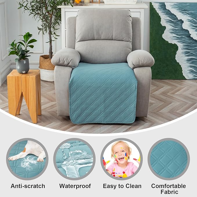 Genina Waterproof Recliner Chair Covers, Recliner Cover for Dog Pets Friendly, Washable Antislip Reclining Chair Cover Furniture Protector, Sofa Slipcover for Living Room(23.6inch/Blue)