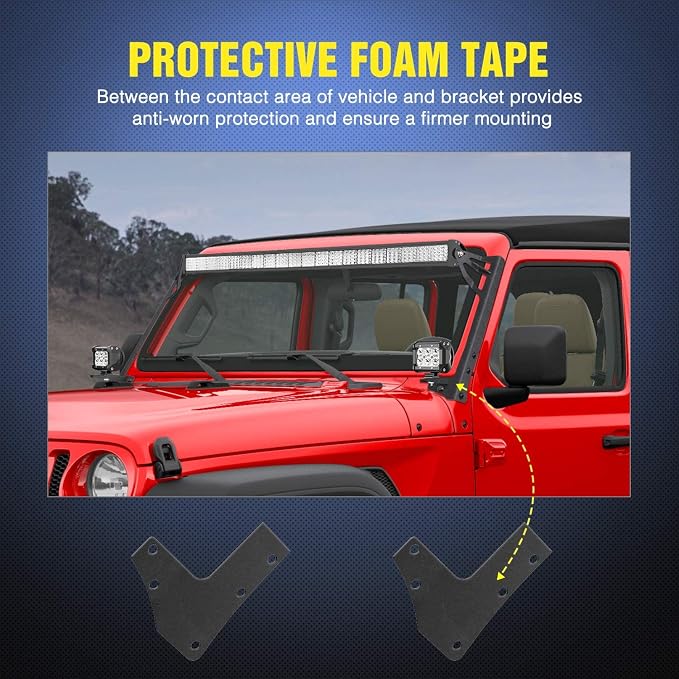Nilight Upper Windshield Frame Mounting Bracket A-pillar Mounts for 52 Inch Light Bar and LED Pod Lamp on Wrangler JK 2007 2008 2009 2010 2011 2012 2013 2014 2015 2016 2017 2018
