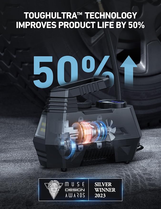AstroAI AIRUN H Tire Inflator Portable Air Compressor,Fast Inflation Electric Air Pump for Car Tires-Car Accessories,9.8Ft Cord-12VDC-Powered Auto Shut-Off with Digital Pressure Gauge,LED Light,Blue