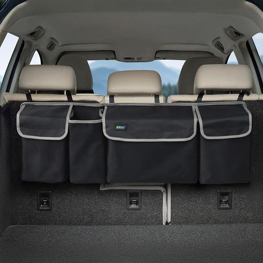 JOYSKY Hanging Trunk Organizer for SUV – Backseat Car Storage Bag, Large Collapsible Backseat Trunk Organizer with Adjustable Straps, Space Saving Car Organization Accessories for Truck MPV Van