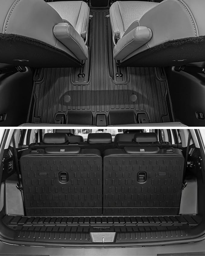 3W Floor Mats & Cargo Liner Fit for Hyundai Santa Fe 2024-2026(only for Hybrid), Full Set Floor Liner TPE All Weather Heavy Duty Car Accessories, Anti-Slip