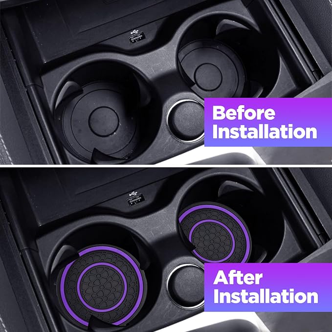 2 PCS Car Cup Holder Coaster,Car Coasters Cup Mats,2.75 Inch Universal Car Cup Coasters,Non-Slip Anti Dust Mats Cup Holder Insert Coaster, Suitable for Most Car Interior (Purple)