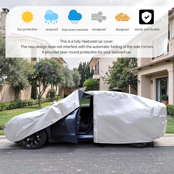 Tesla Model Y Car Cover (2020-2026) Waterproof All Weather, Heavy Duty Car Covers with Driver Door Zipper, Outdoor Rain Snow UV Protection