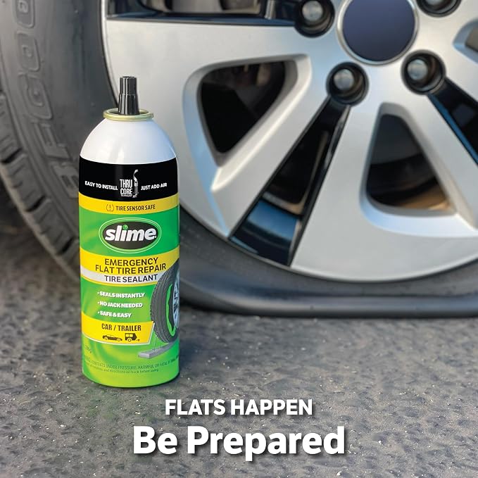 Slime 60186 Flat Tire Puncture Repair Sealant, Emergency Repair for Highway Vehicles, Suitable for Cars/Trailers, Non-Toxic, eco-Friendly, 14oz