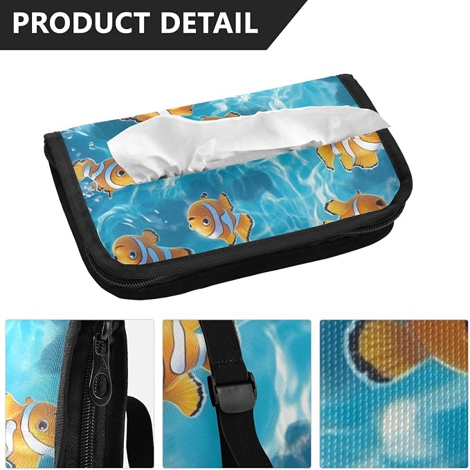 Car Visor Tissue Holder Mask Holder for Car, Car Tissue Box Sun Visor Napkin Holder Car Visor Accessories Adjustable Straps Reusable Durable Easy to Install Blue Water and Yellow Clownfishes
