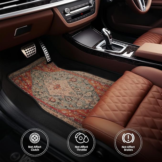 Persian Linen Car Floor Mats, Vintage Oriental Car Accessories | Waterproof & non-slip all-weather mats, universal fit for SUV Sedan, luxury car interior accessories for men and women