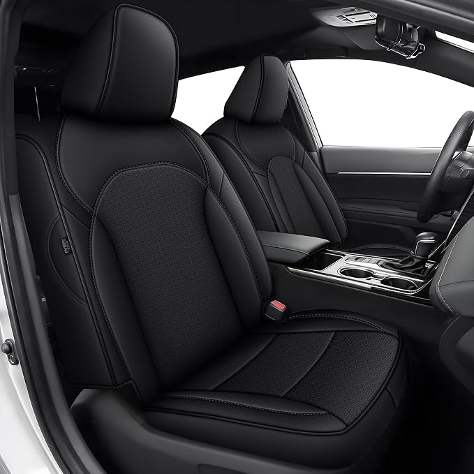 AOMSAZTO Custom Fit Seat Covers for Toyota Camry 2025-2026 XLE XSE Full Set Faux Leather Car Seat Covers Waterproof Airbag Compatible Interior Protection (Black)