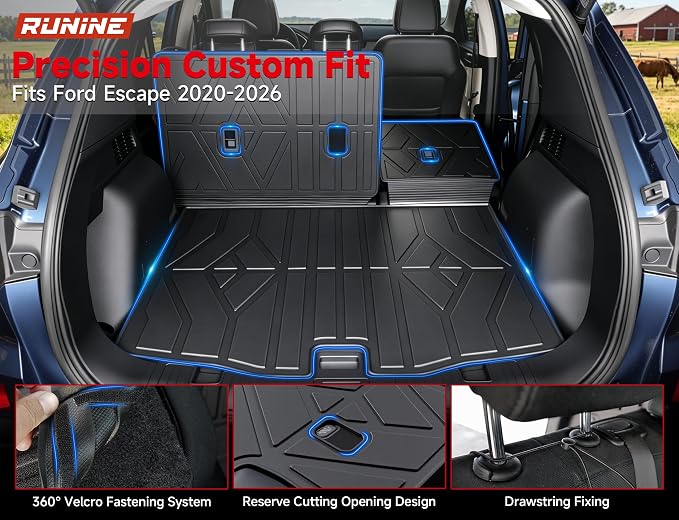 Floor Mats for Ford Escape 2020-2023 2024 2025 2026 (Not for Hybrid), All Weather Protection Custom Floor Mats Trunk Cargo and Car Windshield Cover Set for Car Accessories,Car Floor Liners Set