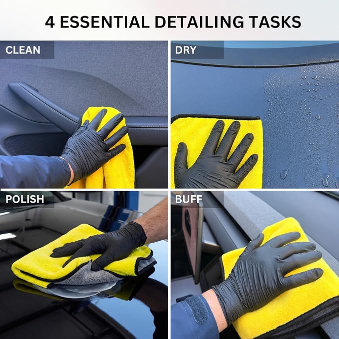 The Pro Stuff® Car Detailing Microfiber Towels - 800 GSM Thick Plush Auto Towels | Super Soft Dual-Sided for Cleaning, Washing, Buffing | Tagless, Scratch-Free, Lint Free Cloth (16"x16") (3)