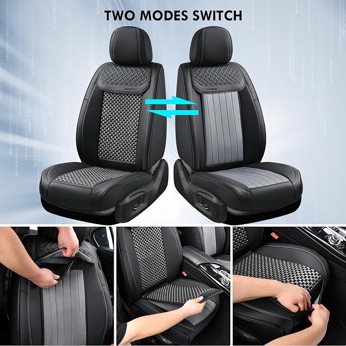 Coverado Leather Seat Covers for Car, Waterproof Car Seat Covers Full Set, 2 in 1 Conversions Car Seat Cover Protector Car Accessories Universal Fit for Most Cars SUVs and Trucks (Black&Gray)