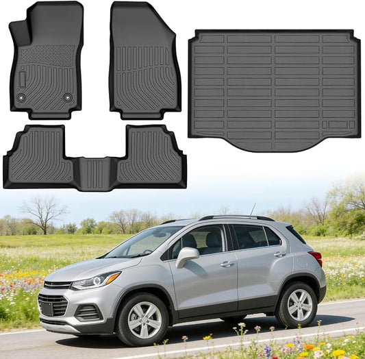 Floor Mats for Chevrolet Chevy Trax 2014-2023 & for Buick Encore 2013-2023 | (Not for Encore GX), Heavy Duty TPE All Weather Protection, Waterproof Non-Slip Black (Two-Row Floor Mats & Cargo Liner)