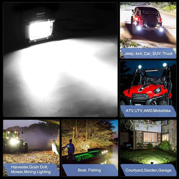 Nilight 2PC 4Inch Triple Row Lights 60W Flood Spot Combo 6000LM Bar Driving Boat Led Off Road Trucks with 12V On/Off 5 Pin Rocker Switch Power 16AWG Wiring Harness Kit-2 Leads
