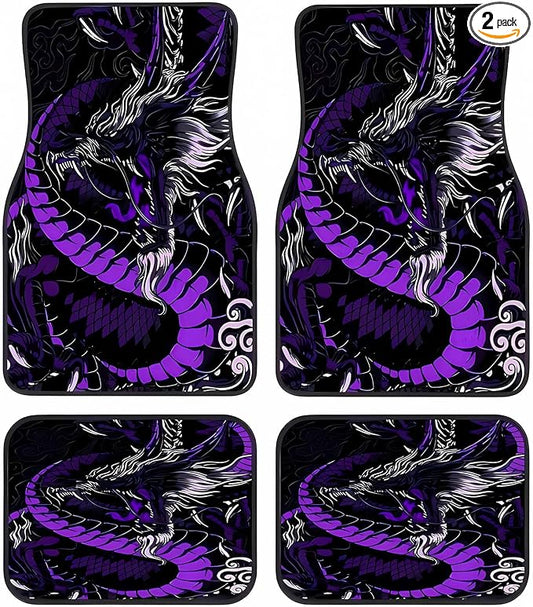 Universal Fit Car Floor Mats Set of 4Pcs, Bright and Vibrant Purple Dragon All-Weather Front Rear Car Carpet Mats, Non-Slip Car Floor Mat Car Accessories for Automotive Trucks SUV Sedans Vans