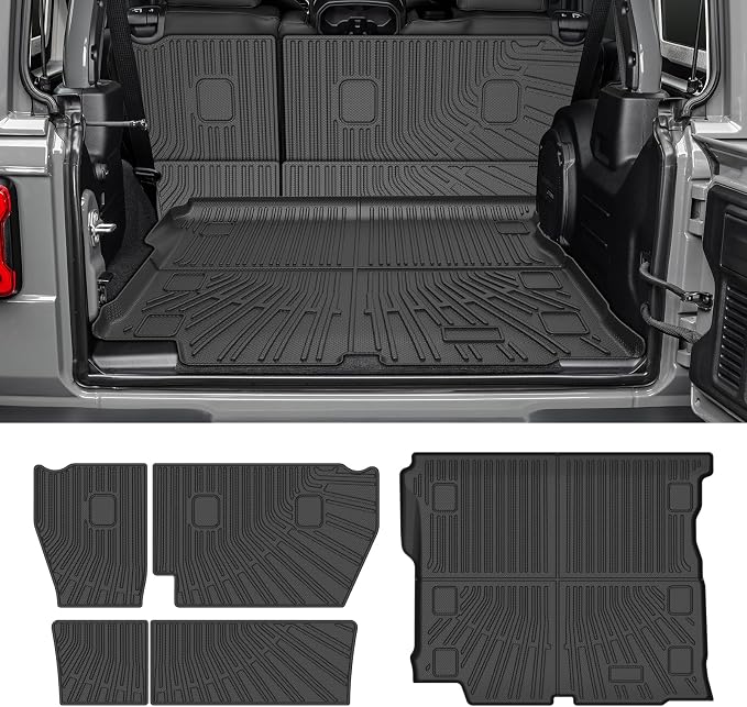 CARTIST Trunk Mat for Jeep Wrangler JL 2018-2026 Unlimited 4-Door, with Subwoofer (Not fit JK/4XE/2-Door), All Weather Cargo Liner with Backrest Mat for Wrangler JL Accessories, Rubber Car Mats