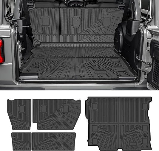 CARTIST Trunk Mat for Jeep Wrangler JL 2018-2026 Unlimited 4-Door, with Subwoofer (Not fit JK/4XE/2-Door), All Weather Cargo Liner with Backrest Mat for Wrangler JL Accessories, Rubber Car Mats