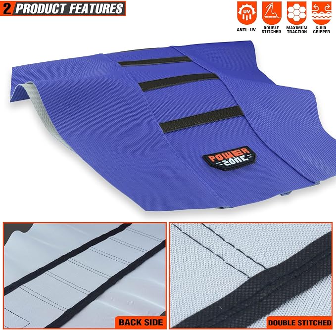 Motorcycle Universal Seat Cover Non-Slip Rubber Striped Gripper Soft Sewing for CRF WR WRF RMZ YZF SXF EXC EXC XC SX CR KLX Dirt Pit Bike Motocross Off Road (Blue)