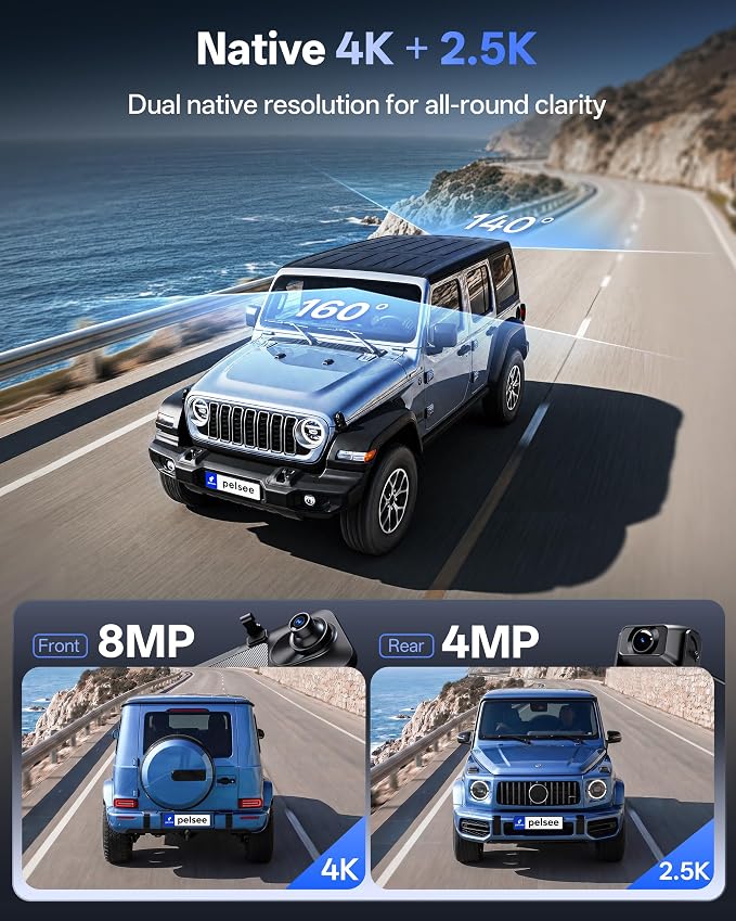 Pelsee S12 Native 4K + 2.5K Mirror Dash Cam, Rear View Mirror Camera w/ 8MP Starlit Color Night Vision, WiFi 6 30MB/s Download, GPS, 64GB Card Included, Backup Camera for SUVs Trucks Vans RVS
