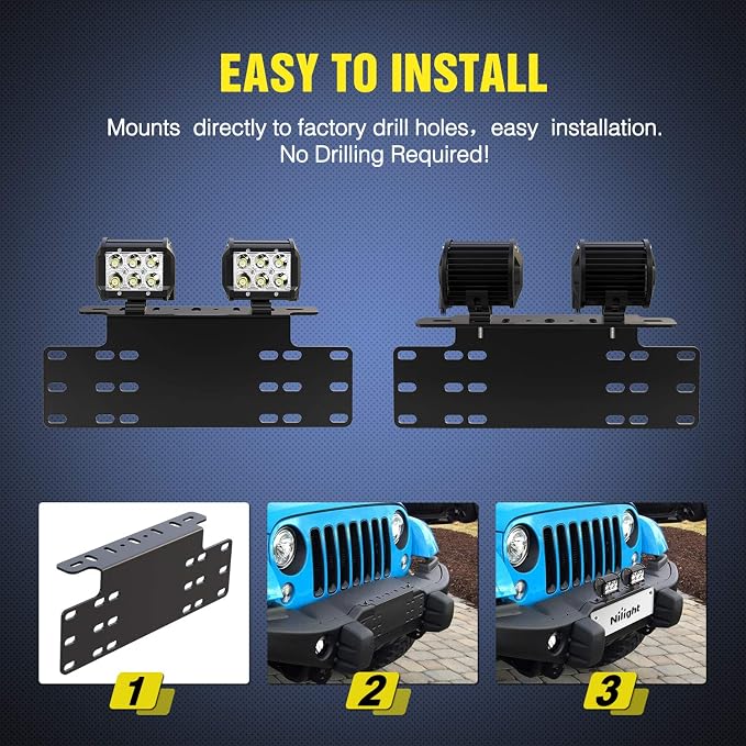 Nilight 90044B Universal License Heavy Duty Steel Front Plate Mounting Bracket Holder for Off-Road LED Work Lamps Lighting Bars, 2 Years Warranty, Black