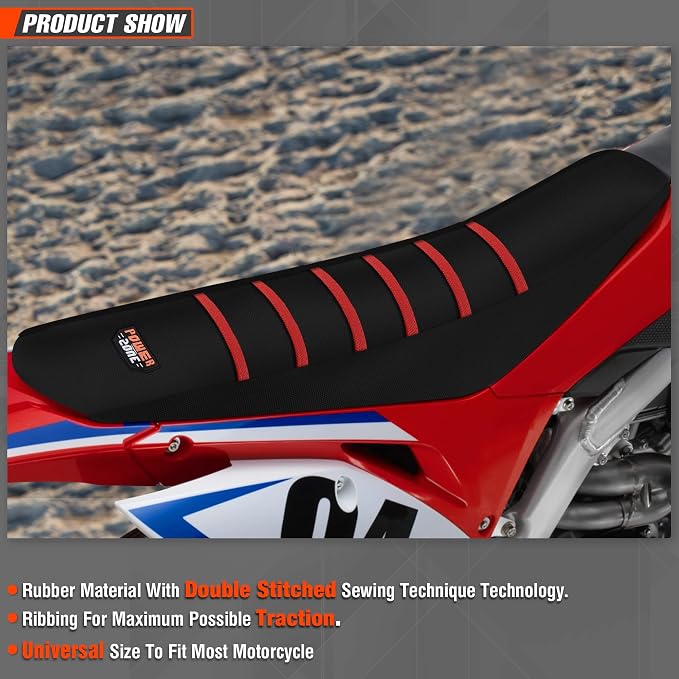 Universial Dirt Bike Seat Cover - Soft Ribbed Rubber Seat Covers for Motorcross Enduro (Red)
