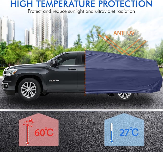 Car Cover Waterproof All Weather, 6 Layers Outdoor Full Exterior Cover Rain Sun UV Snowproof Protection with Zipper Cotton, Mirror Pocket for Chevrolet Silverado