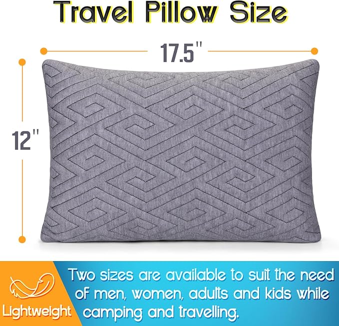 1 MIDDLE ONE Travel Pillow for Sleeping Camping, Memory Foam Small Pillow with Breathable Cover for Backpacking, Airplane, Car (17.5 x 12 Inch)